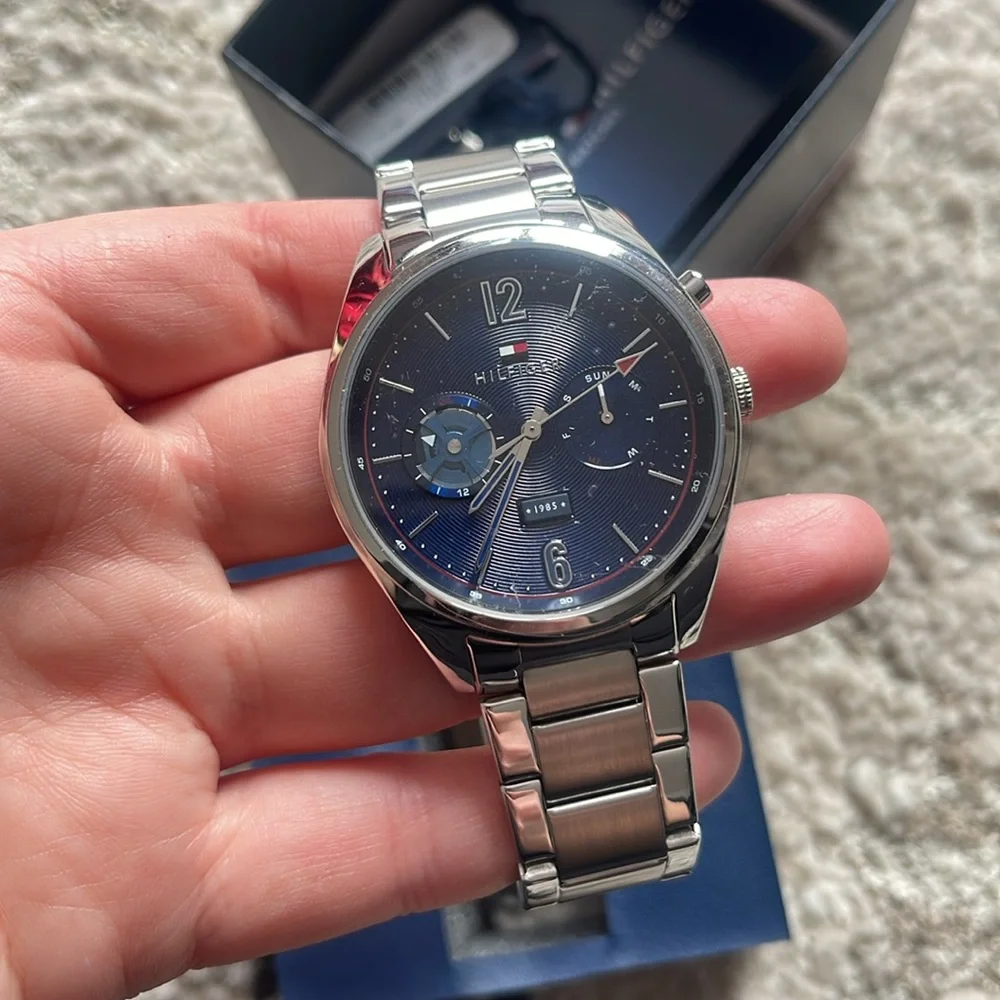 Tommy Hilfiger Men's Silver and Black Watch